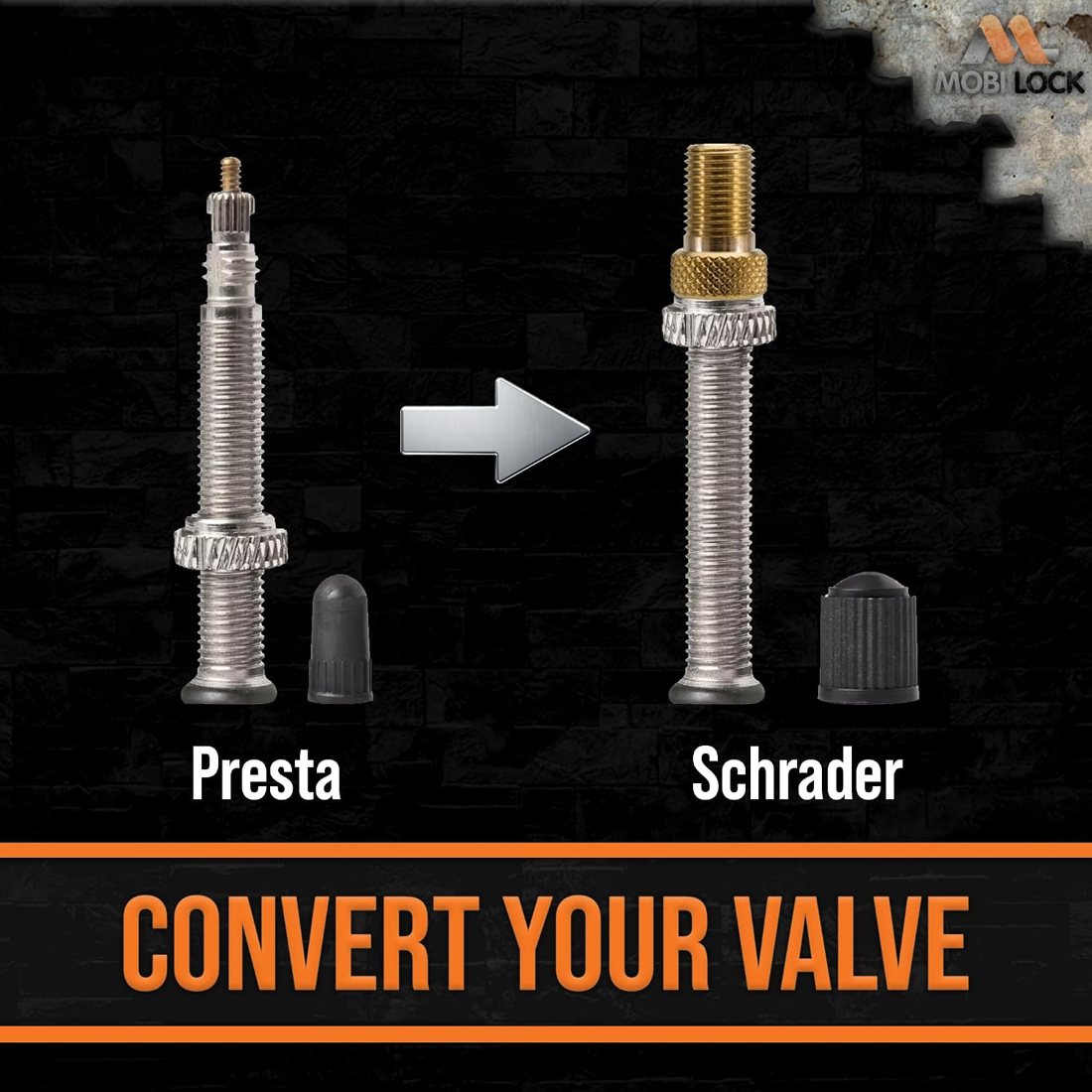 Presta to Schrader Adapters — Brass, view 2
